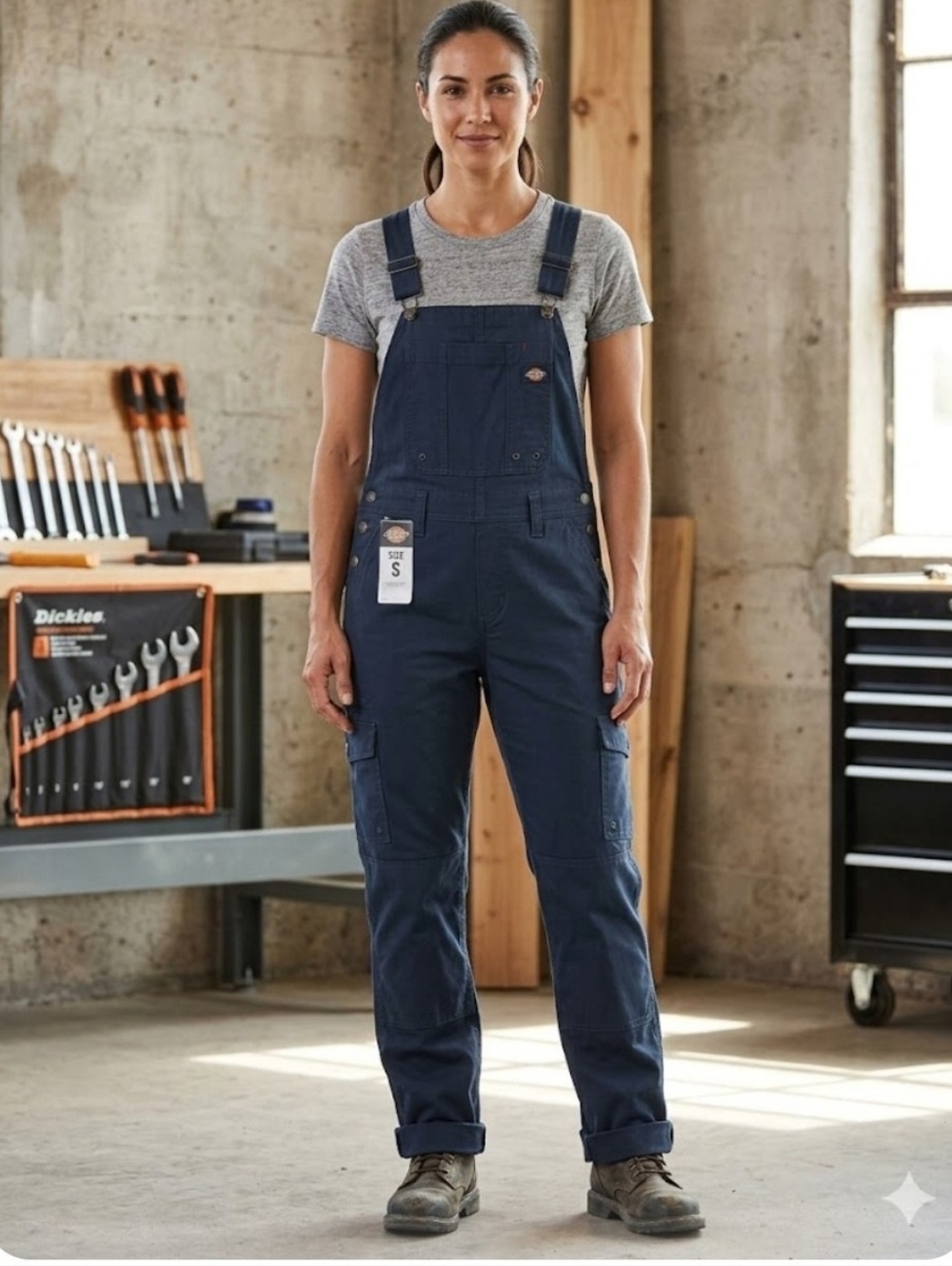 Dickies Women's Navy Overalls with Cargo Pockets